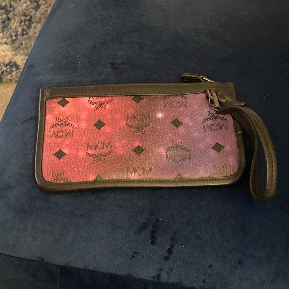 MCM Pink and Black Logo Wristlet